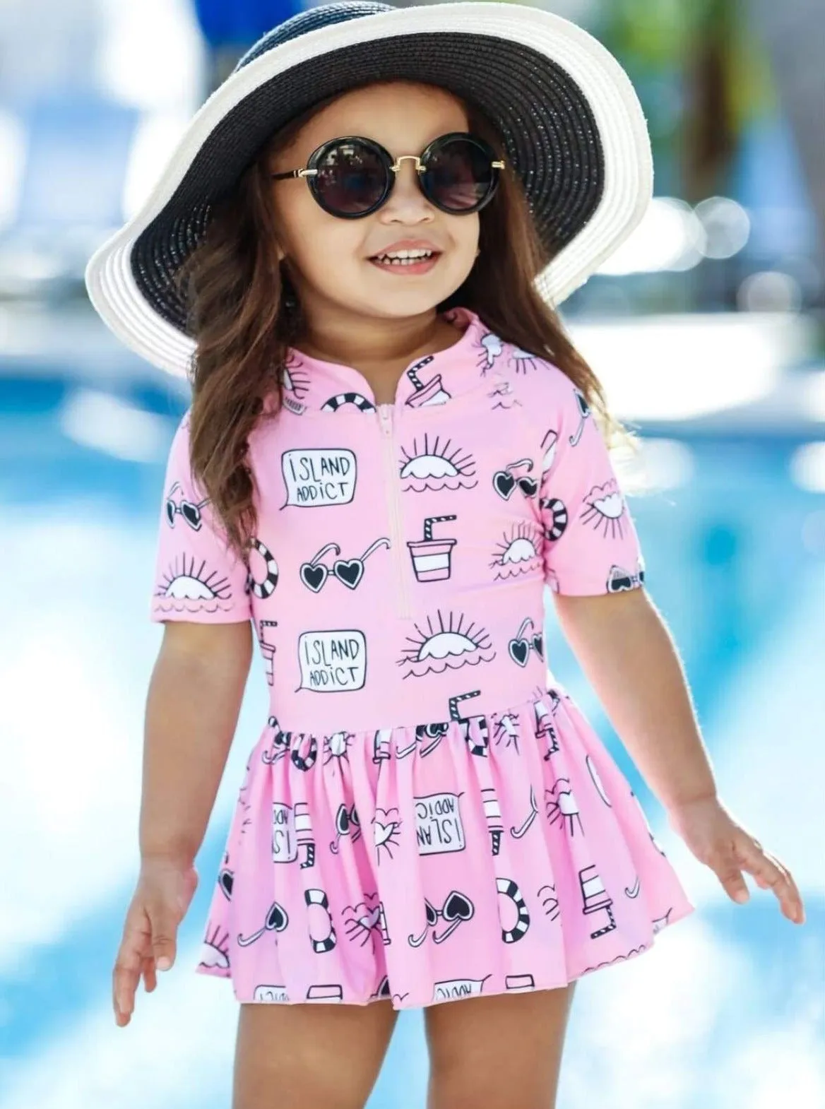Girls Island Sunsets Rash Guard One Piece Swimsuit