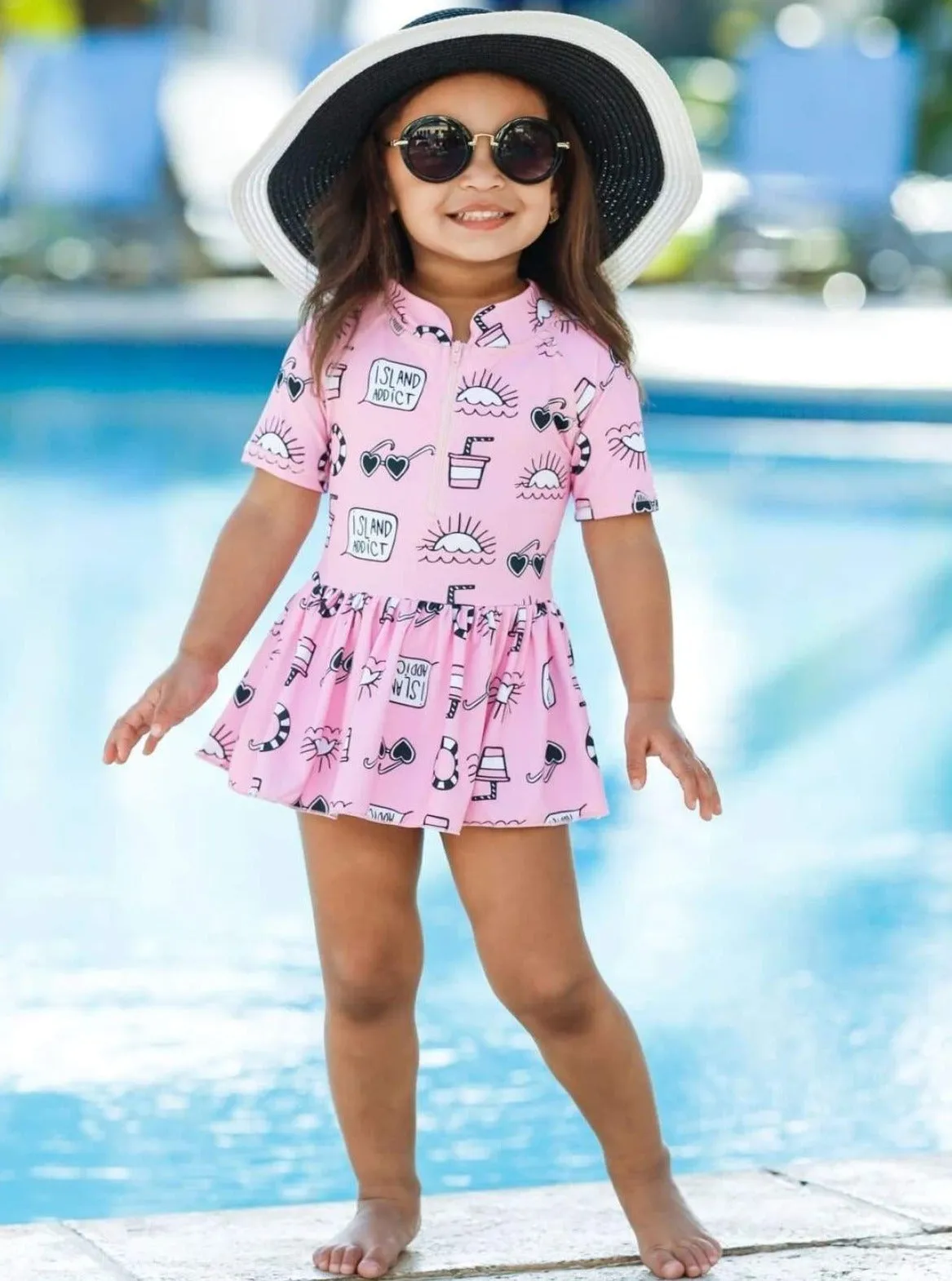 Girls Island Sunsets Rash Guard One Piece Swimsuit