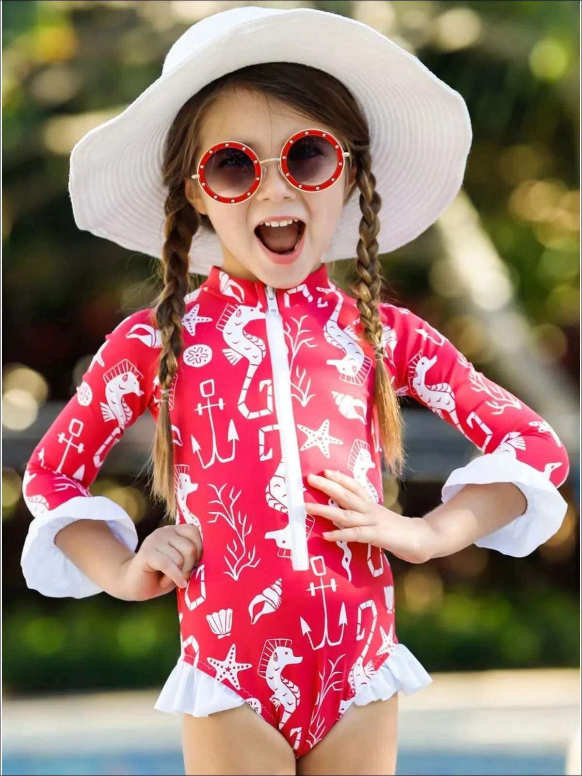 Girls Little Ray of Sunshine Rash Guard One Piece Swimsuit