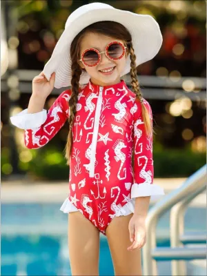Girls Little Ray of Sunshine Rash Guard One Piece Swimsuit