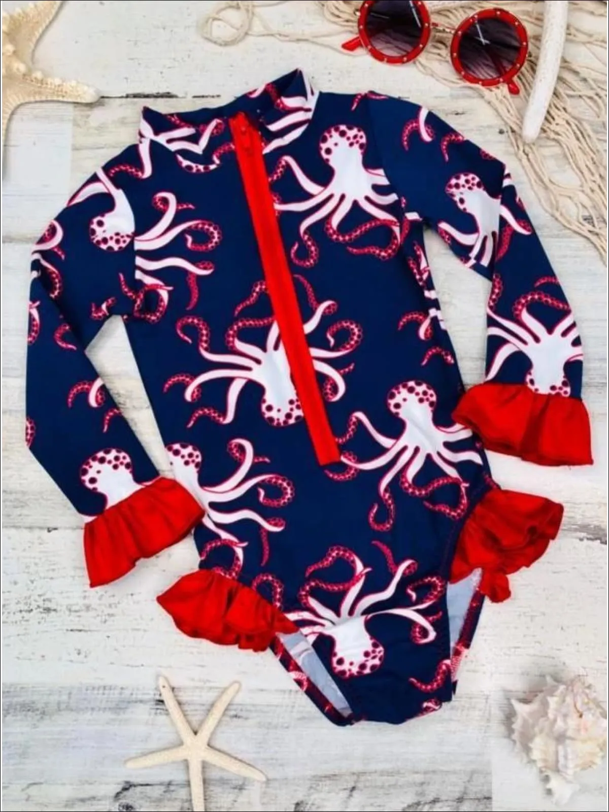 Girls Little Ray of Sunshine Rash Guard One Piece Swimsuit