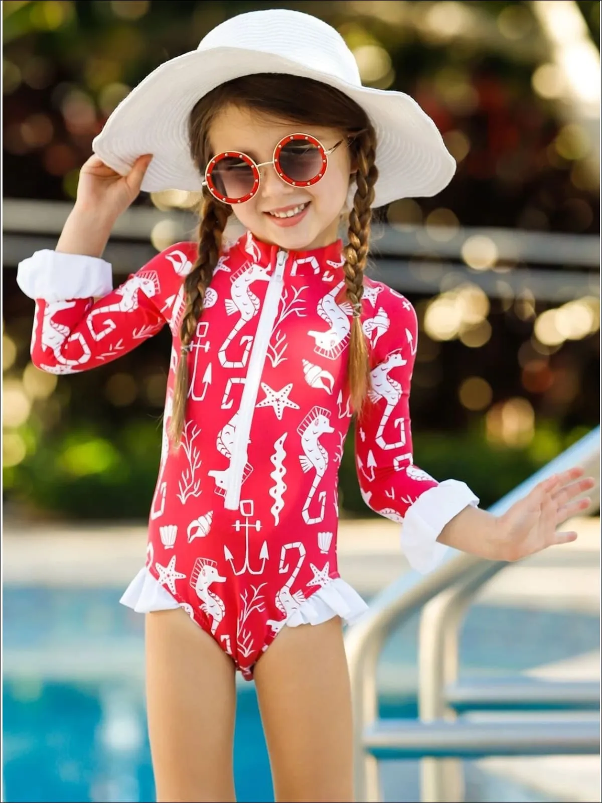 Girls Little Ray of Sunshine Rash Guard One Piece Swimsuit