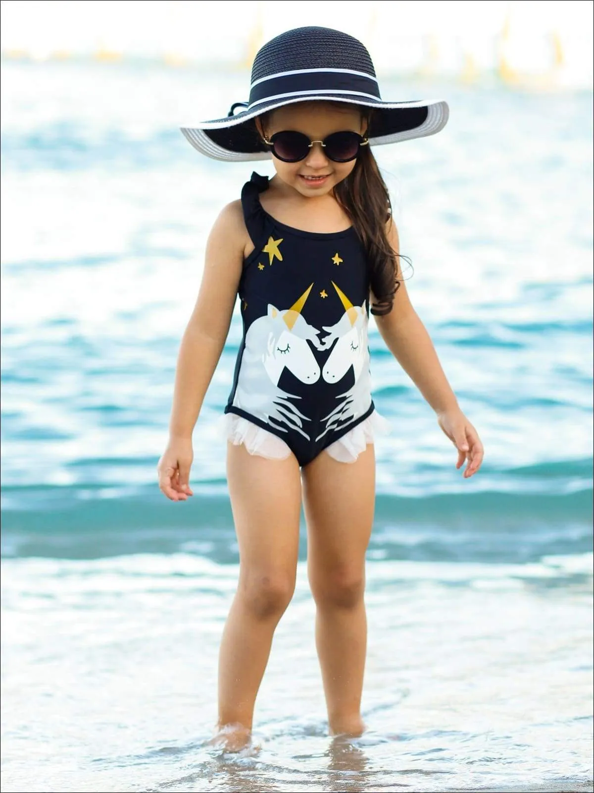 Girls Unicorns in Love Ruffled One Piece Swimsuit