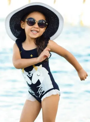 Girls Unicorns in Love Ruffled One Piece Swimsuit