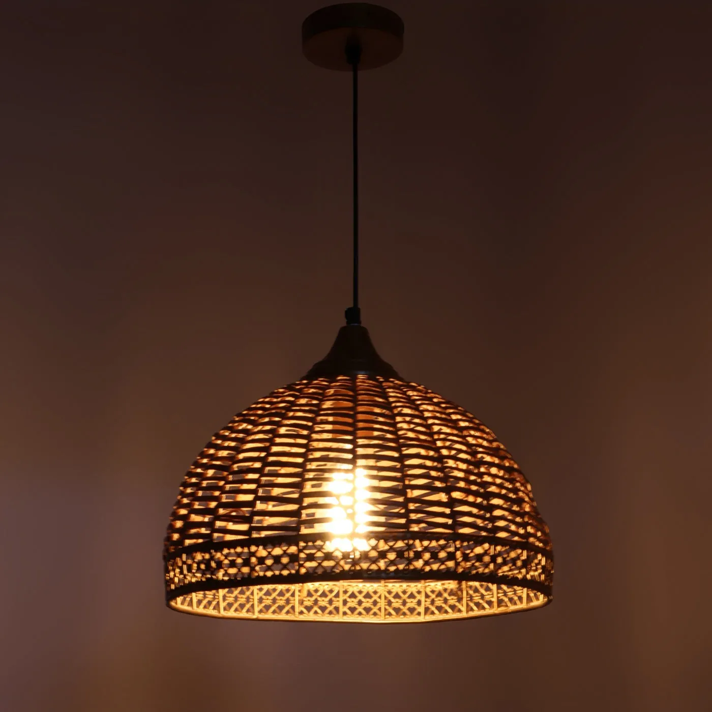 Gold Metal Hanging Light - basket-wooden - Included Bulb