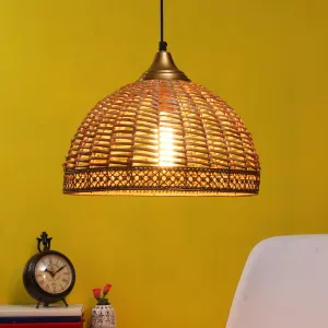Gold Metal Hanging Light - basket-wooden - Included Bulb