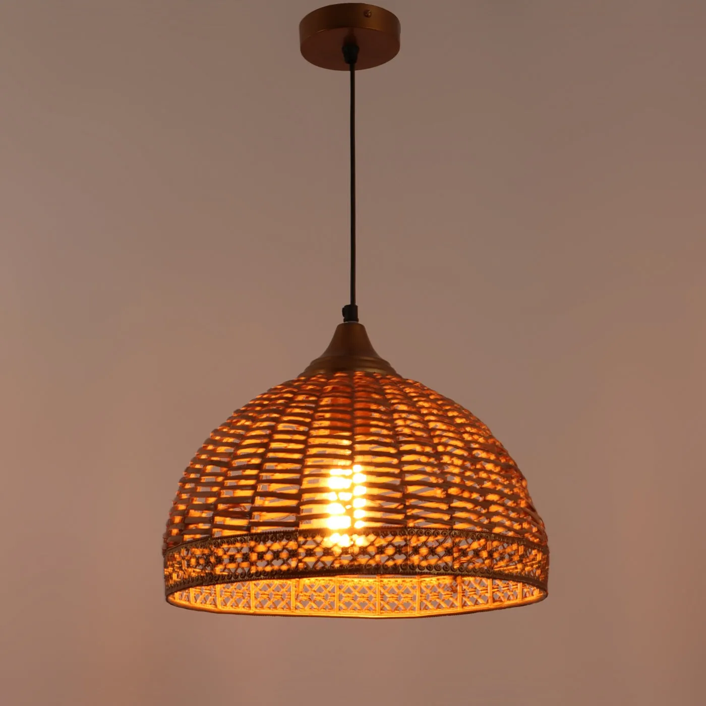 Gold Metal Hanging Light - basket-wooden - Included Bulb