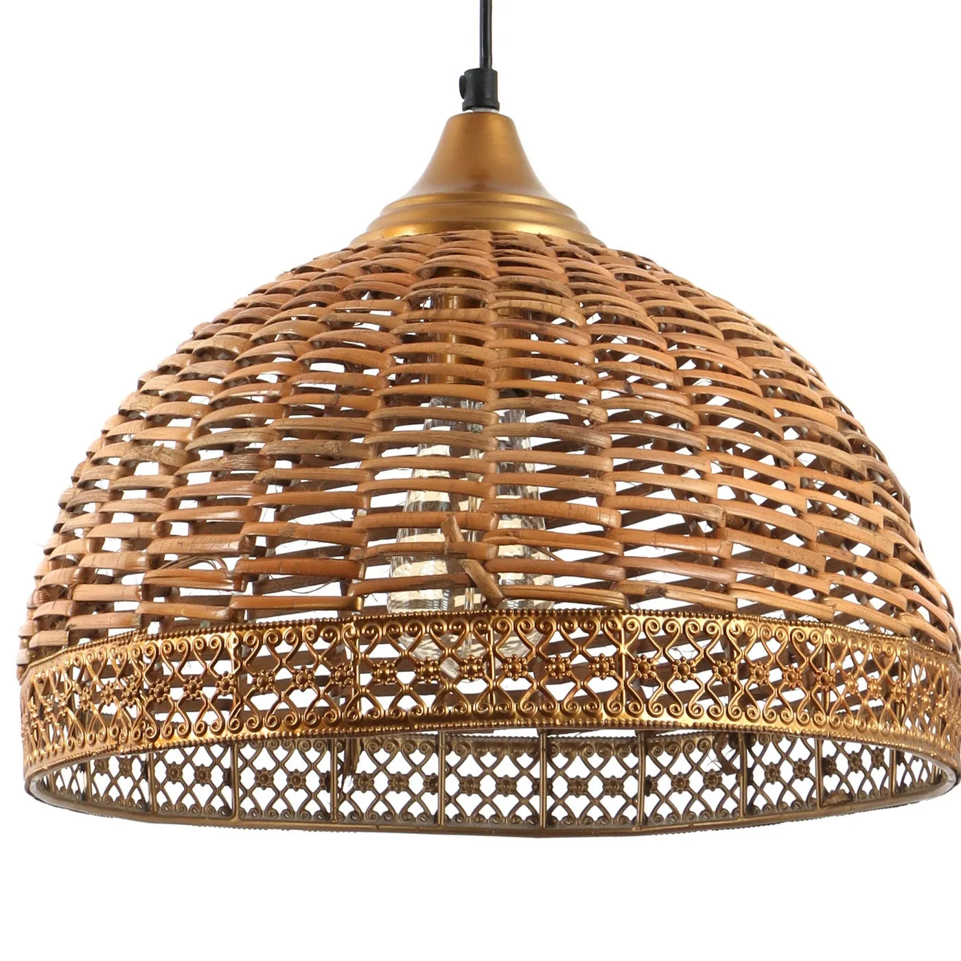Gold Metal Hanging Light - basket-wooden - Included Bulb