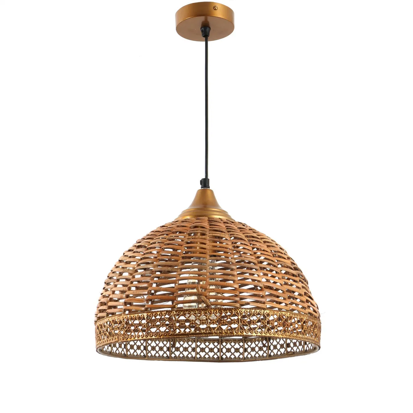 Gold Metal Hanging Light - basket-wooden - Included Bulb