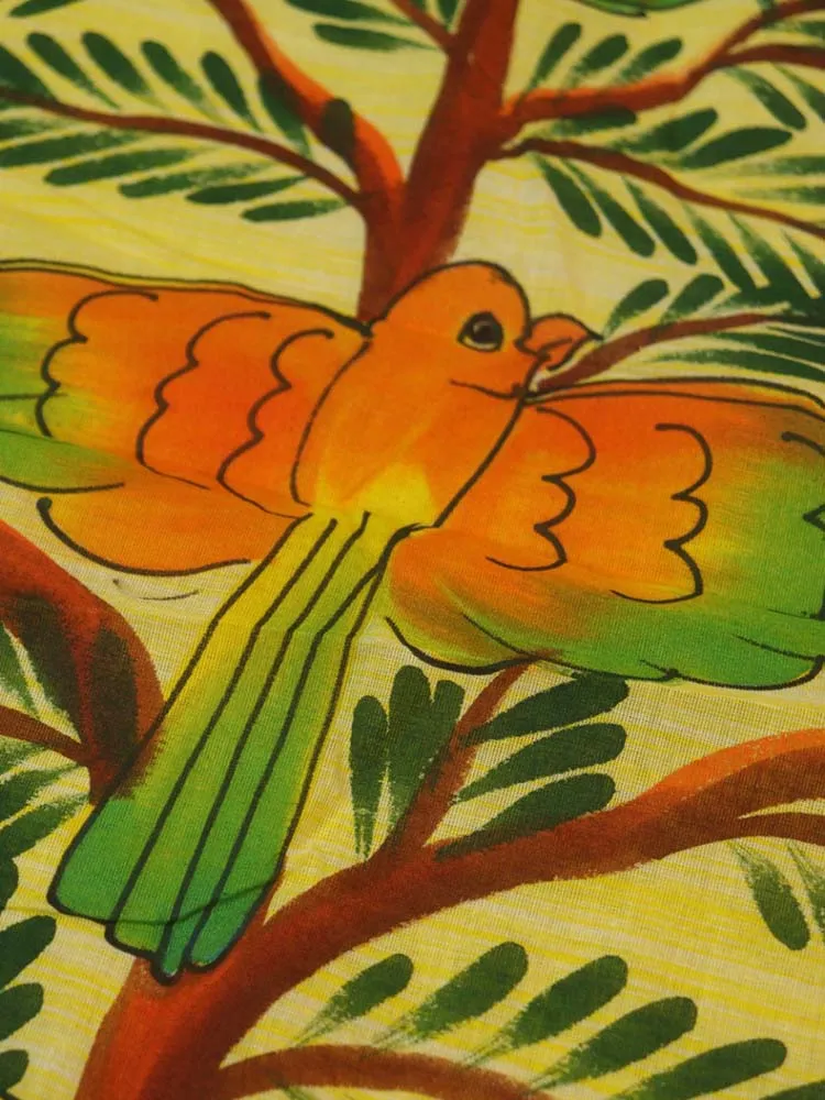 Hand-painted Kerala cotton saree - Vibrant yellow, pure elegance
