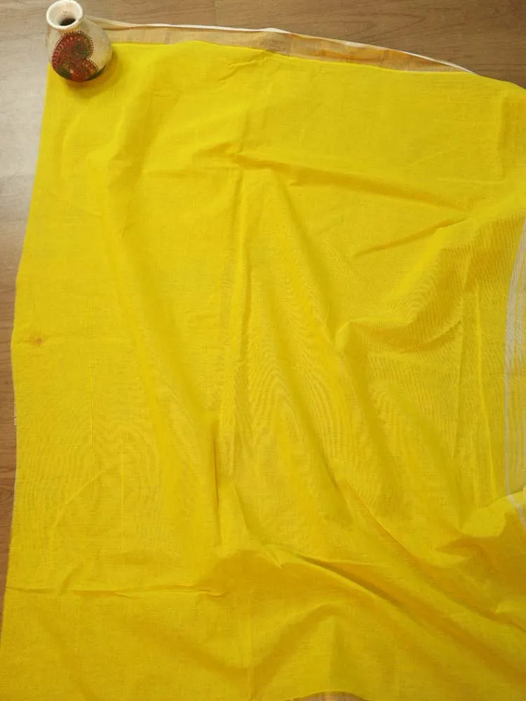 Hand-painted Kerala cotton saree - Vibrant yellow, pure elegance
