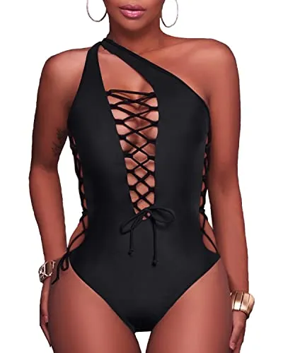 High Cut Legs Cross Back Bathing Suits-Black