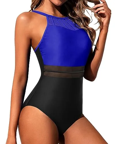 High Neck Mesh Cutout One Piece Swimsuit