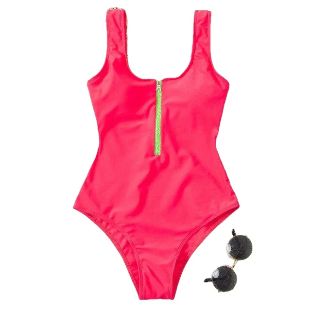 Hot Ladies' Zippered Push Up Bathing Suit With Striped Dots Print One Piece