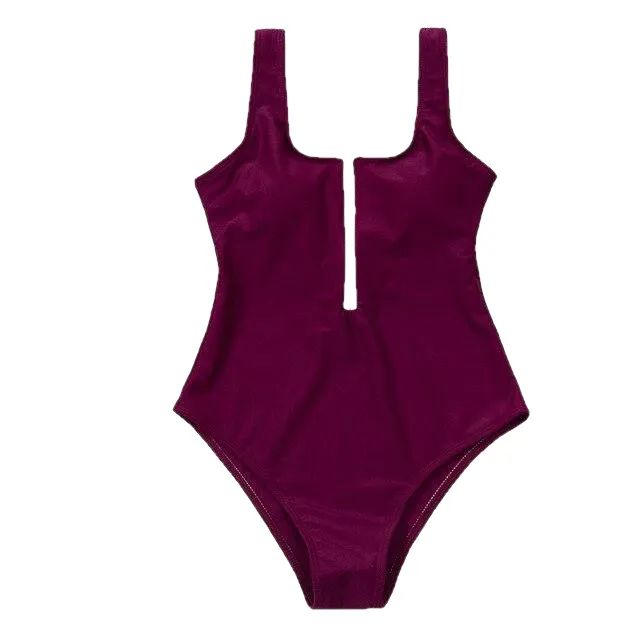 Hot Ladies' Zippered Push Up Bathing Suit With Striped Dots Print One Piece