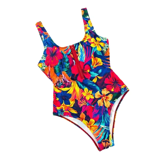 Hot Ladies' Zippered Push Up Bathing Suit With Striped Dots Print One Piece