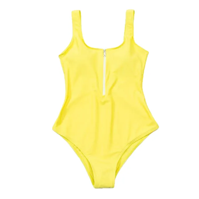 Hot Ladies' Zippered Push Up Bathing Suit With Striped Dots Print One Piece