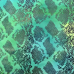 Lime Green Aqua Anaconda Tie Dye Hologram Snake Skin Nylon Spandex Fabric