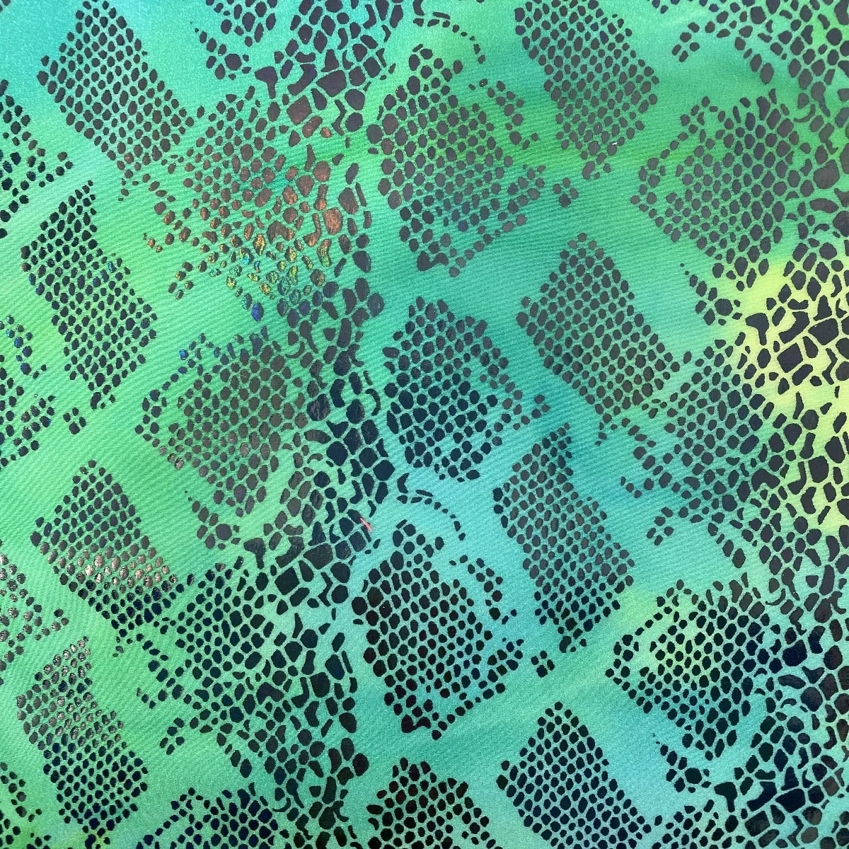 Lime Green Aqua Anaconda Tie Dye Hologram Snake Skin Nylon Spandex Fabric