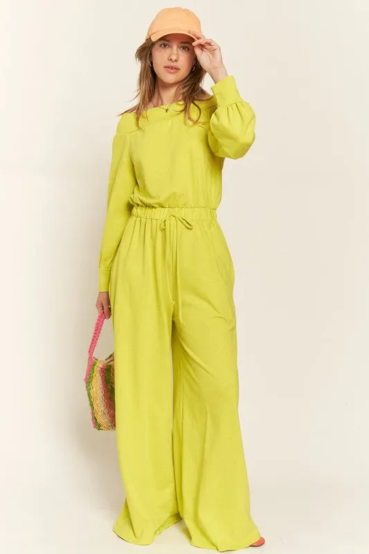 Lime One Shoulder Terry Jumpsuit
