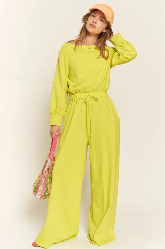 Lime One Shoulder Terry Jumpsuit