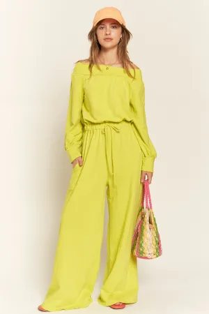 Lime One Shoulder Terry Jumpsuit