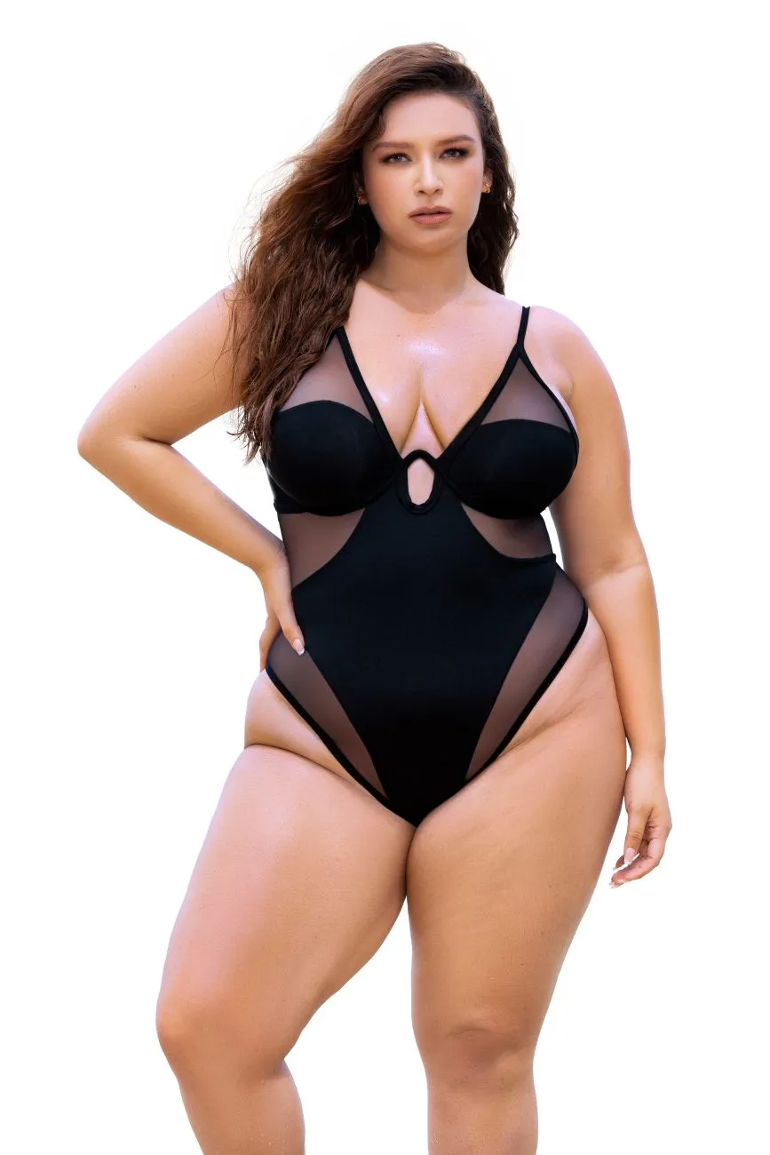 Mapale Curvy Size Underwired One Piece Swimsuit Color Black