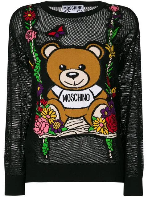 Mesh Teddy Swing Sweater - Black, Pink, Blue