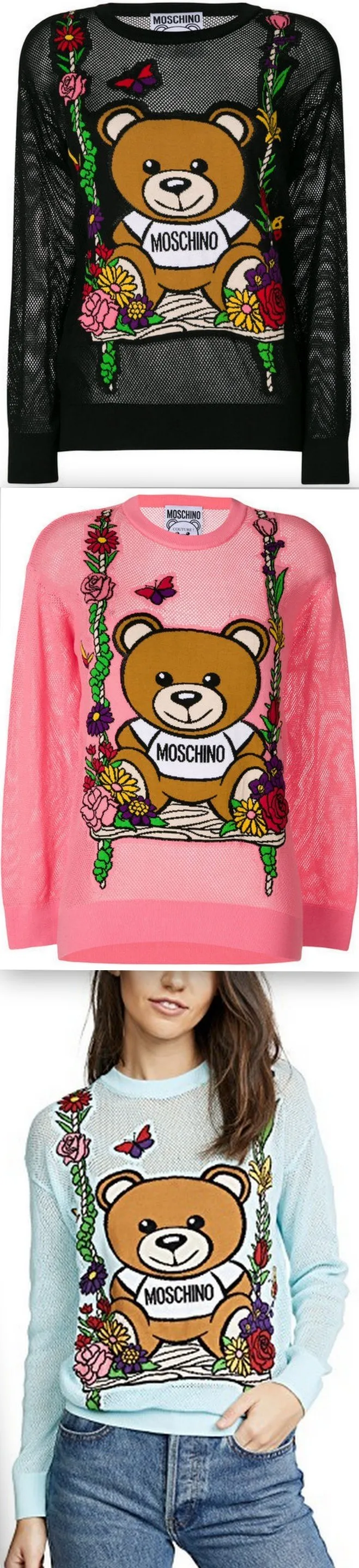 Mesh Teddy Swing Sweater - Black, Pink, Blue