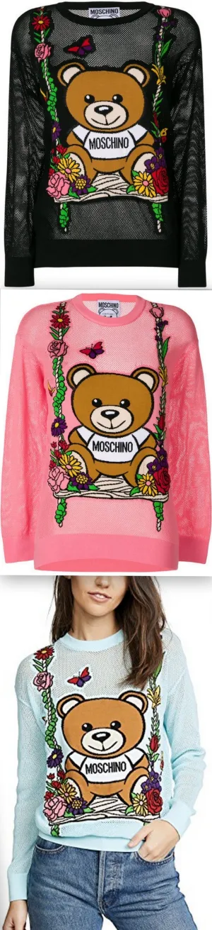 Mesh Teddy Swing Sweater - Black, Pink, Blue