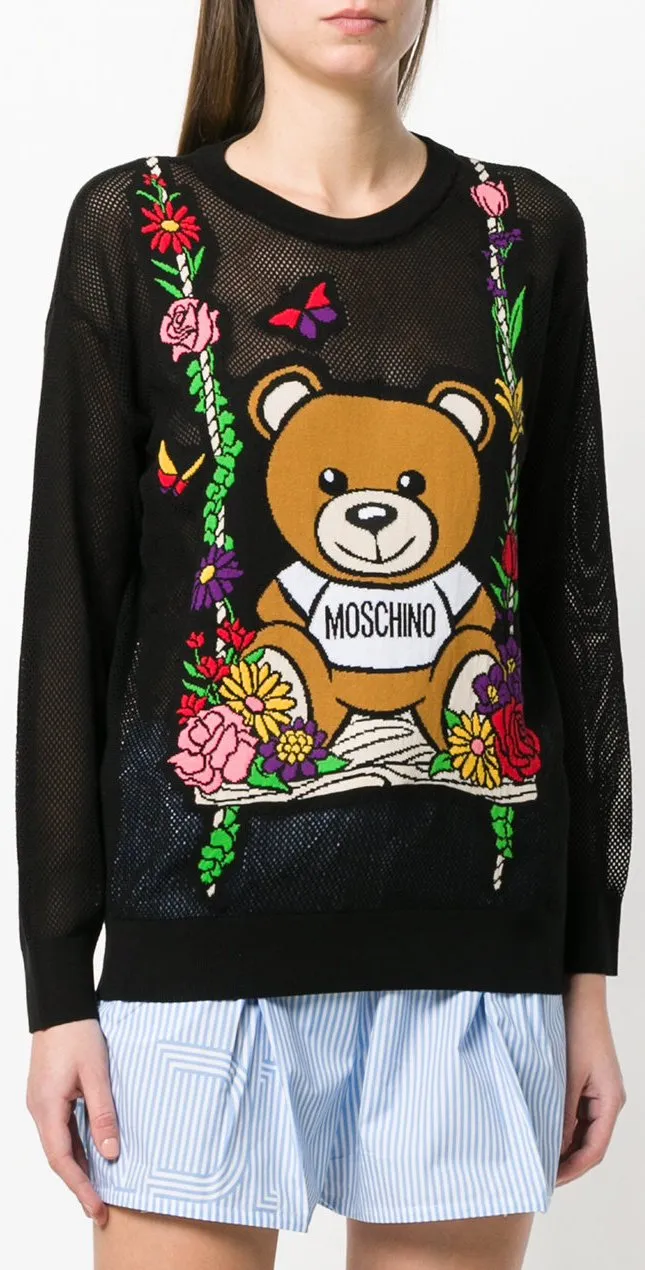 Mesh Teddy Swing Sweater - Black, Pink, Blue