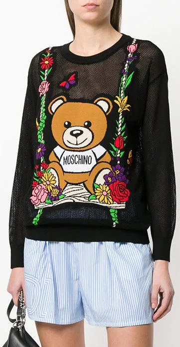 Mesh Teddy Swing Sweater - Black, Pink, Blue