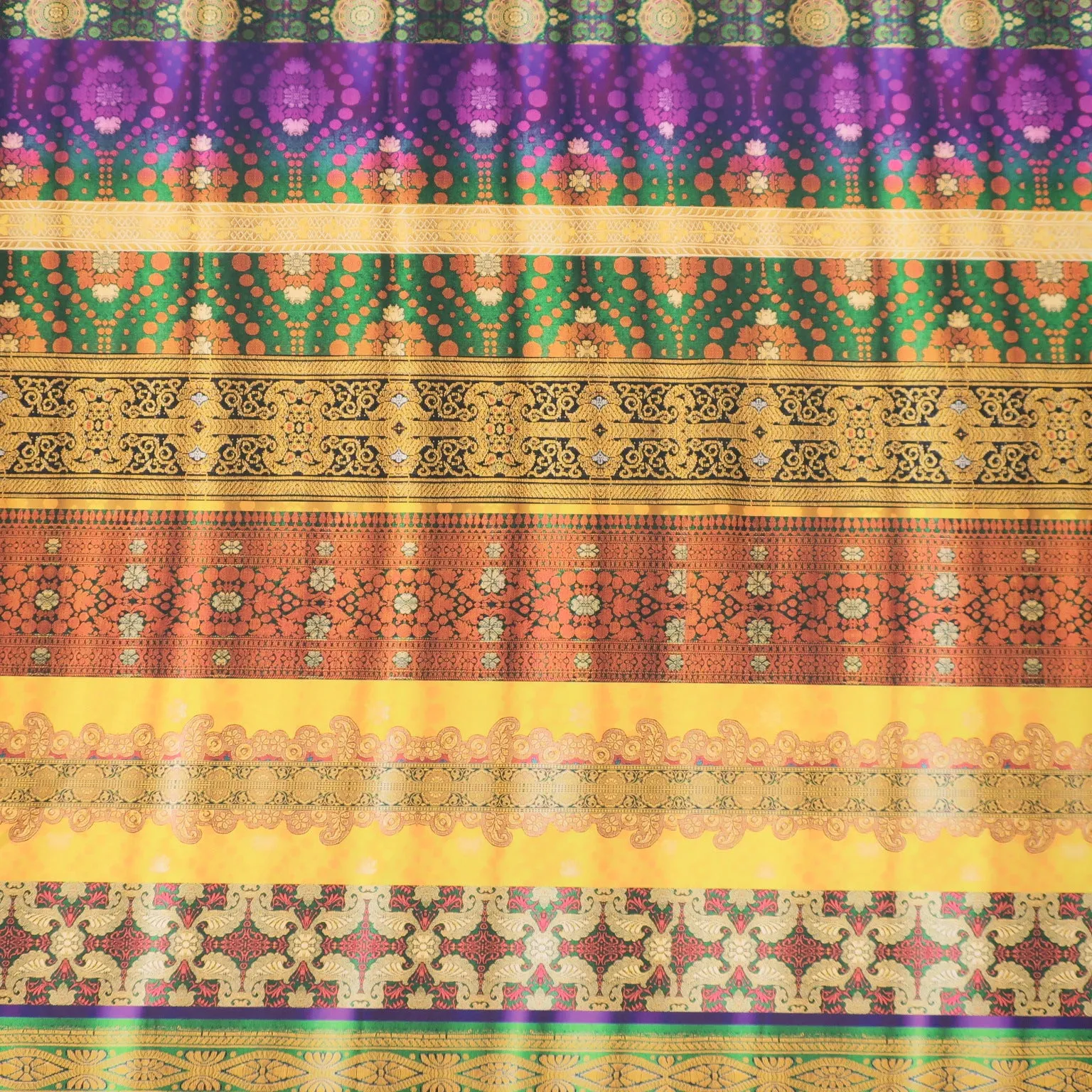 Multicolored Royal Striped on Printed Polyester Mikado Fabric