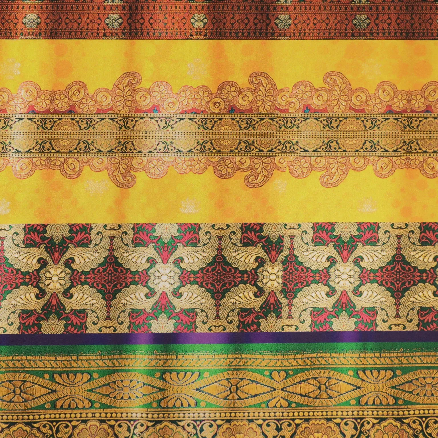 Multicolored Royal Striped on Printed Polyester Mikado Fabric