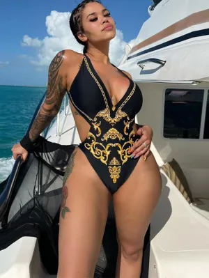 One Piece Halter V Neck Backless Swimsuits