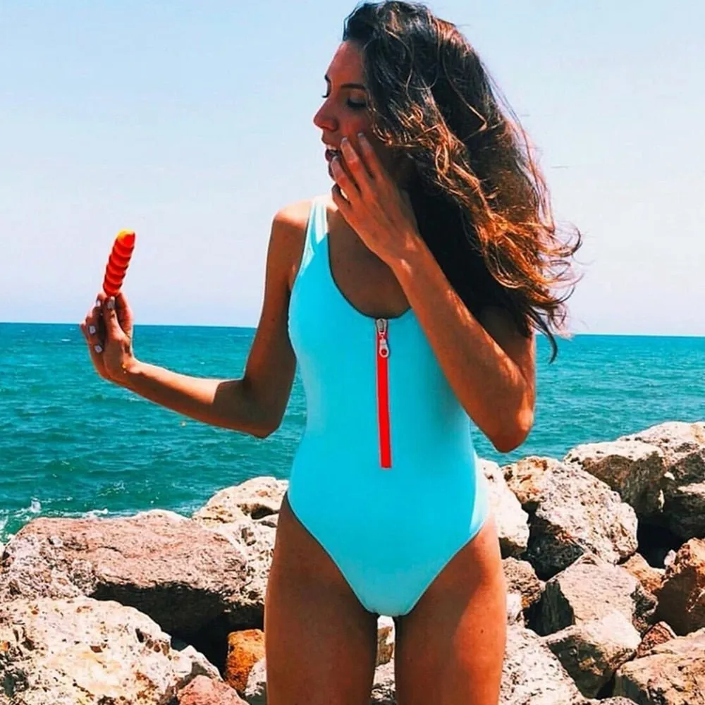 One Piece Swimsuit With Zipper For Women