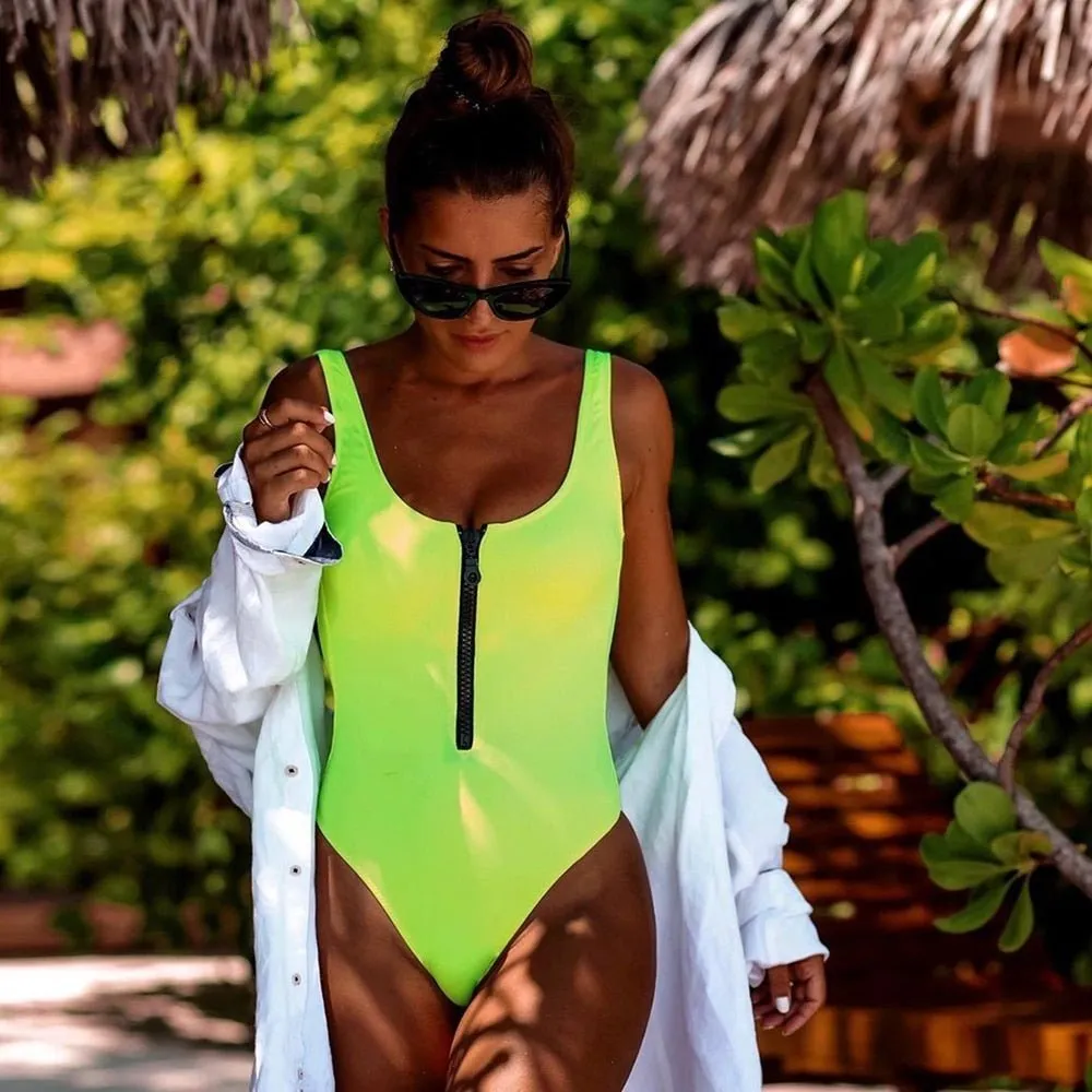 One Piece Swimsuit With Zipper For Women