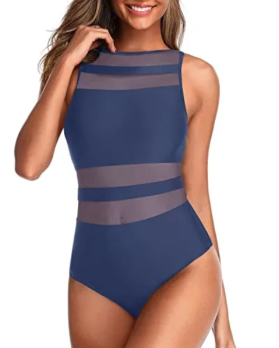 Open Back Slimming Bathing Suits For Women-Blue