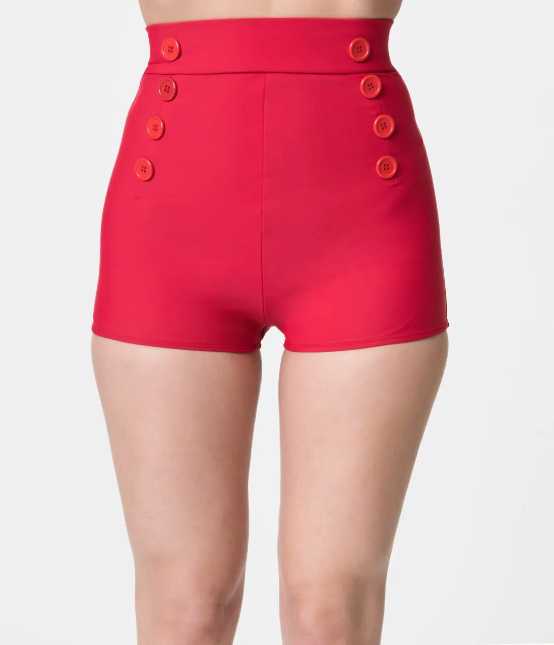 Pin-Up Style Red Button High Waist Sailor Swim Bottoms