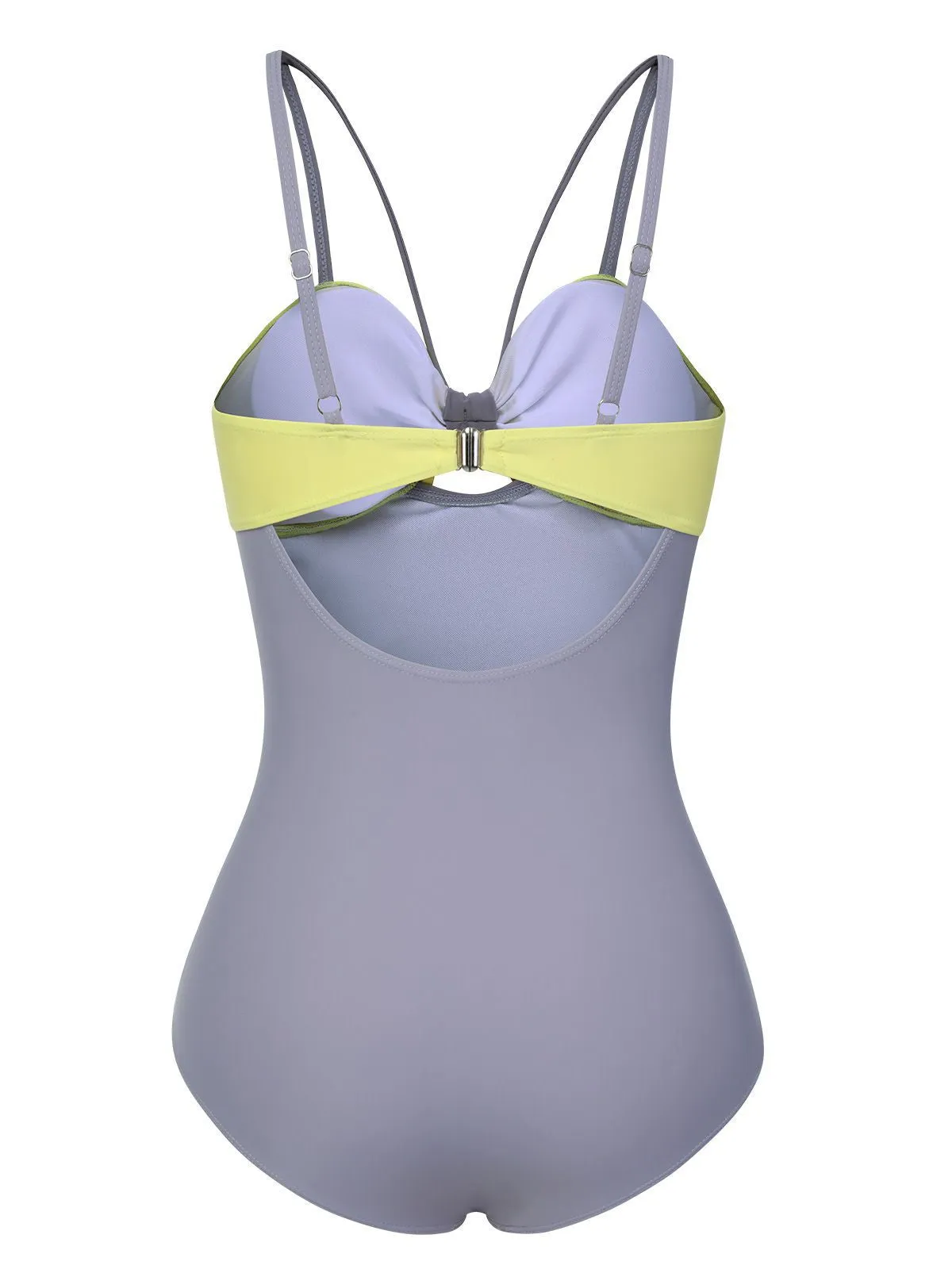 Purple & Yellow 1950s Cut Out Contrast Bow Swimsuit