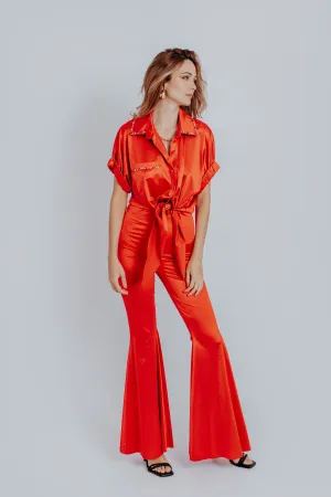 Red Rosie Tie Front Shirt with Boot Cut Pants