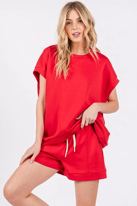 Red Ultra Soft Top And Shorts Set