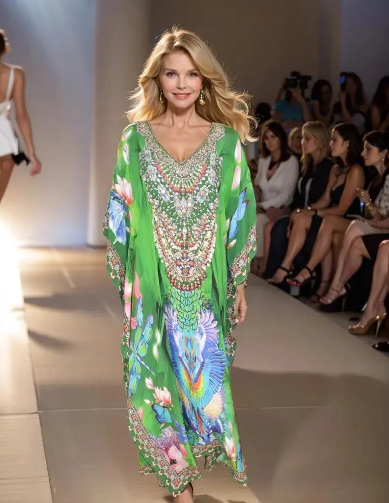 Resort Garden Long Silk Embellished Kaftan
