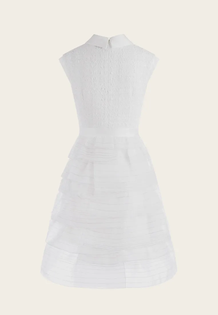 Rhinestone Embellished Tweed Organza-detailing Cocktail Dress
