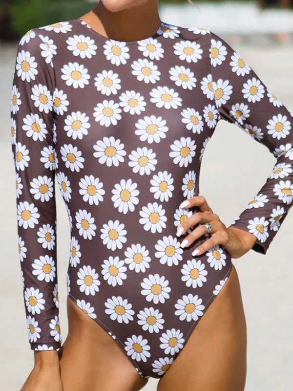 Sporty Long Sleeve One Piece Swimsuit - Sunflower Swimwear