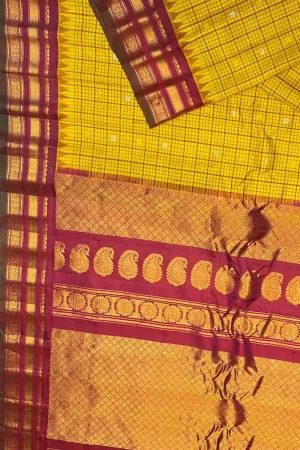 Stunning Yellow Handloom Gadwal Silk Saree
