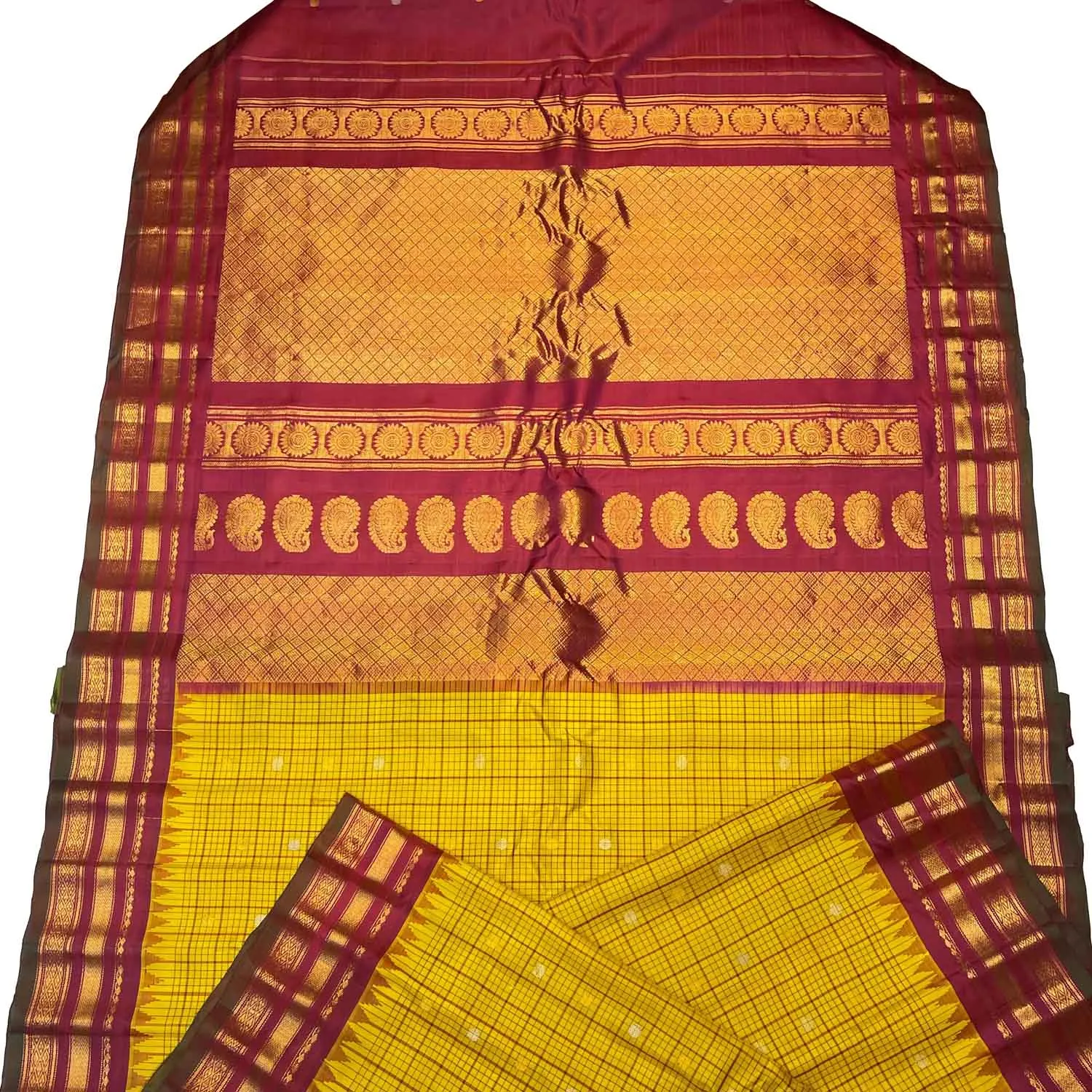 Stunning Yellow Handloom Gadwal Silk Saree