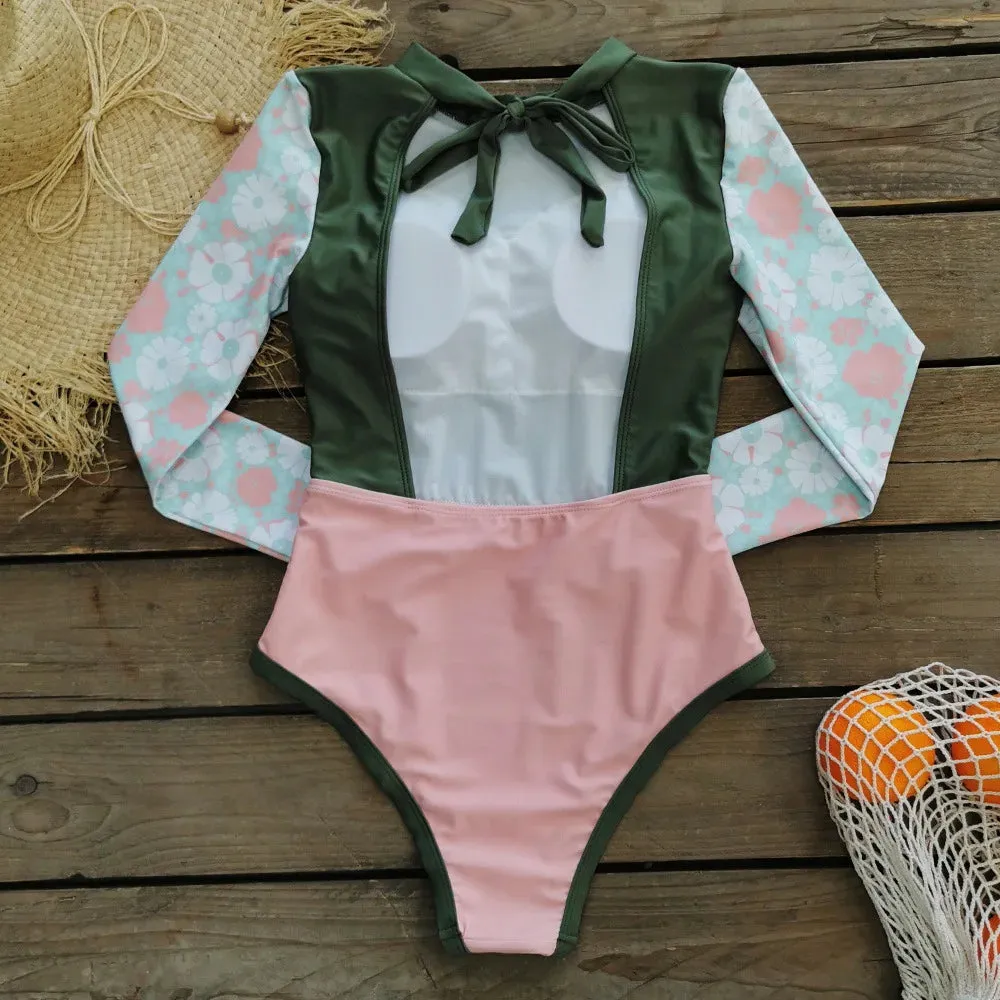 Sun-Safe Floral Rash Guard Protective Swimwear