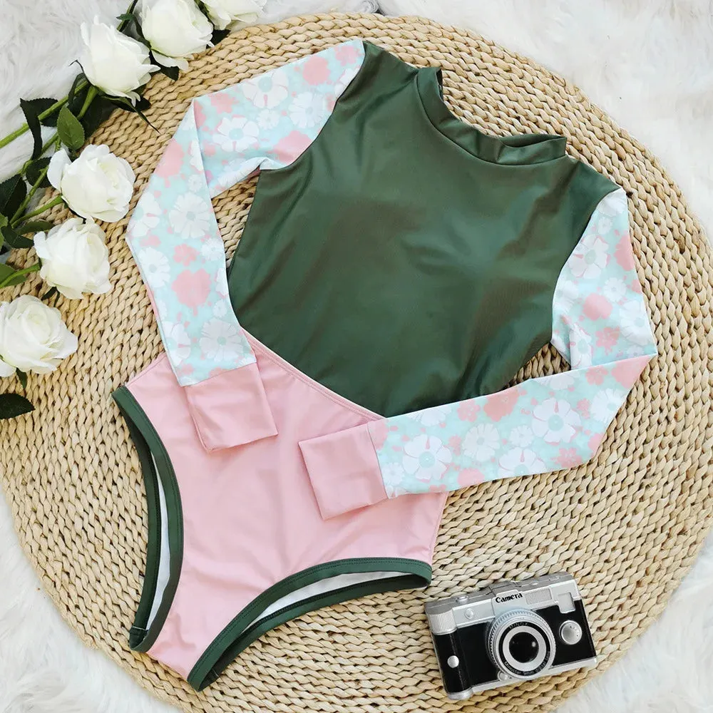 Sun-Safe Floral Rash Guard Protective Swimwear