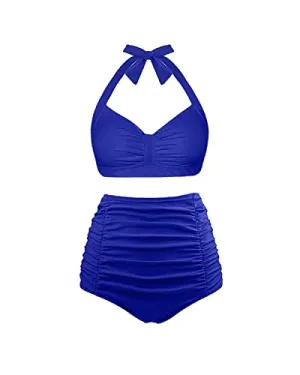 Two Piece Quick Drying Polyester Spandex Women's Swimsuit-Royal Blue